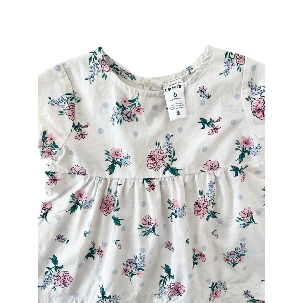 Carter's White and Pink Floral & Polka Dot Tunic Blouse | Baby Girl 6 Months